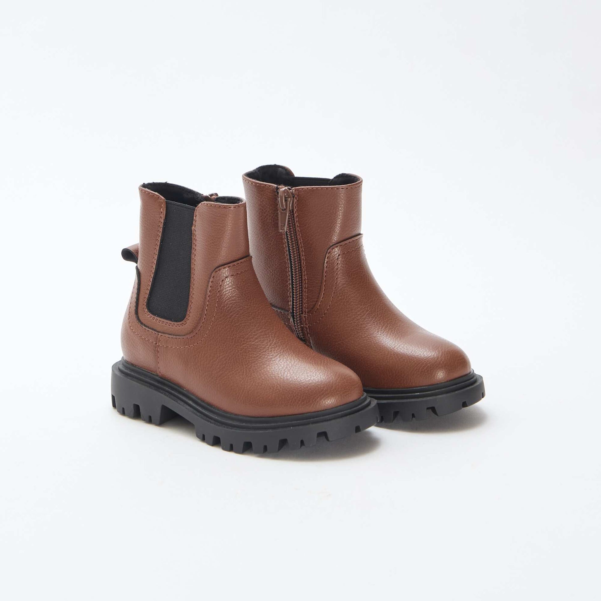 Fitted Faux Leather Boots BROWN