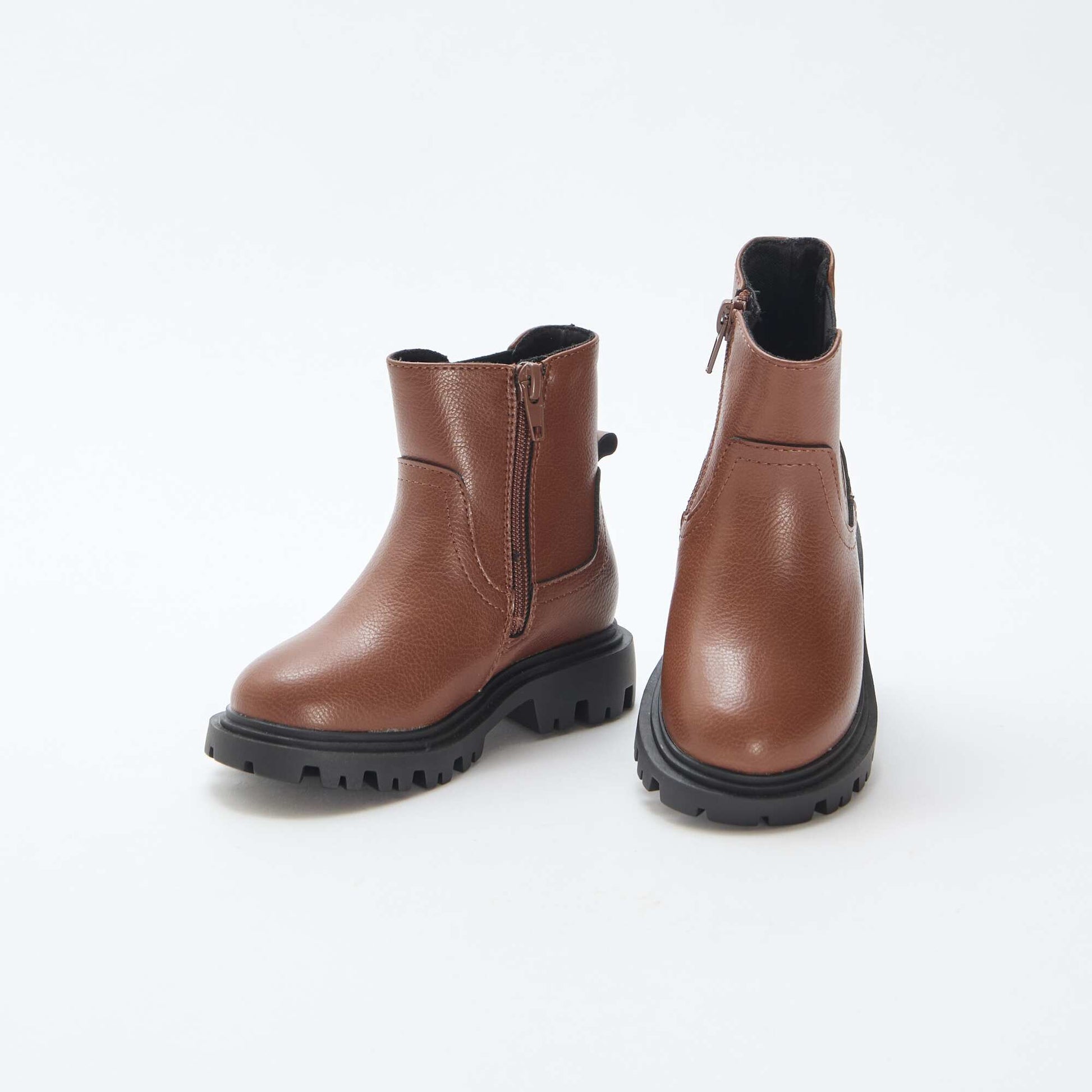 Fitted Faux Leather Boots BROWN