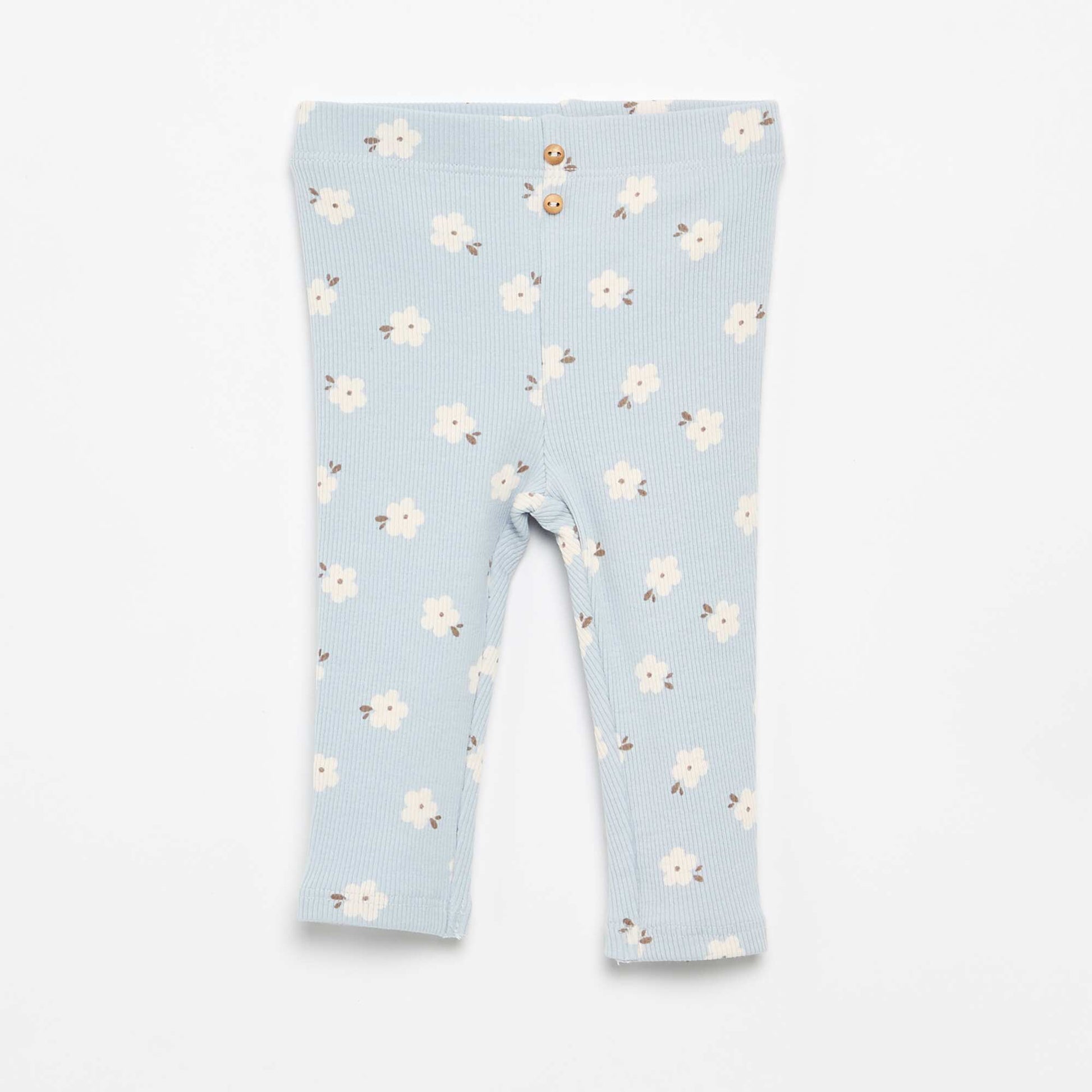 Patterned ribbed long leggings BLUE