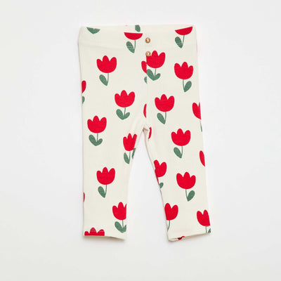 Patterned ribbed long leggings WHITE
