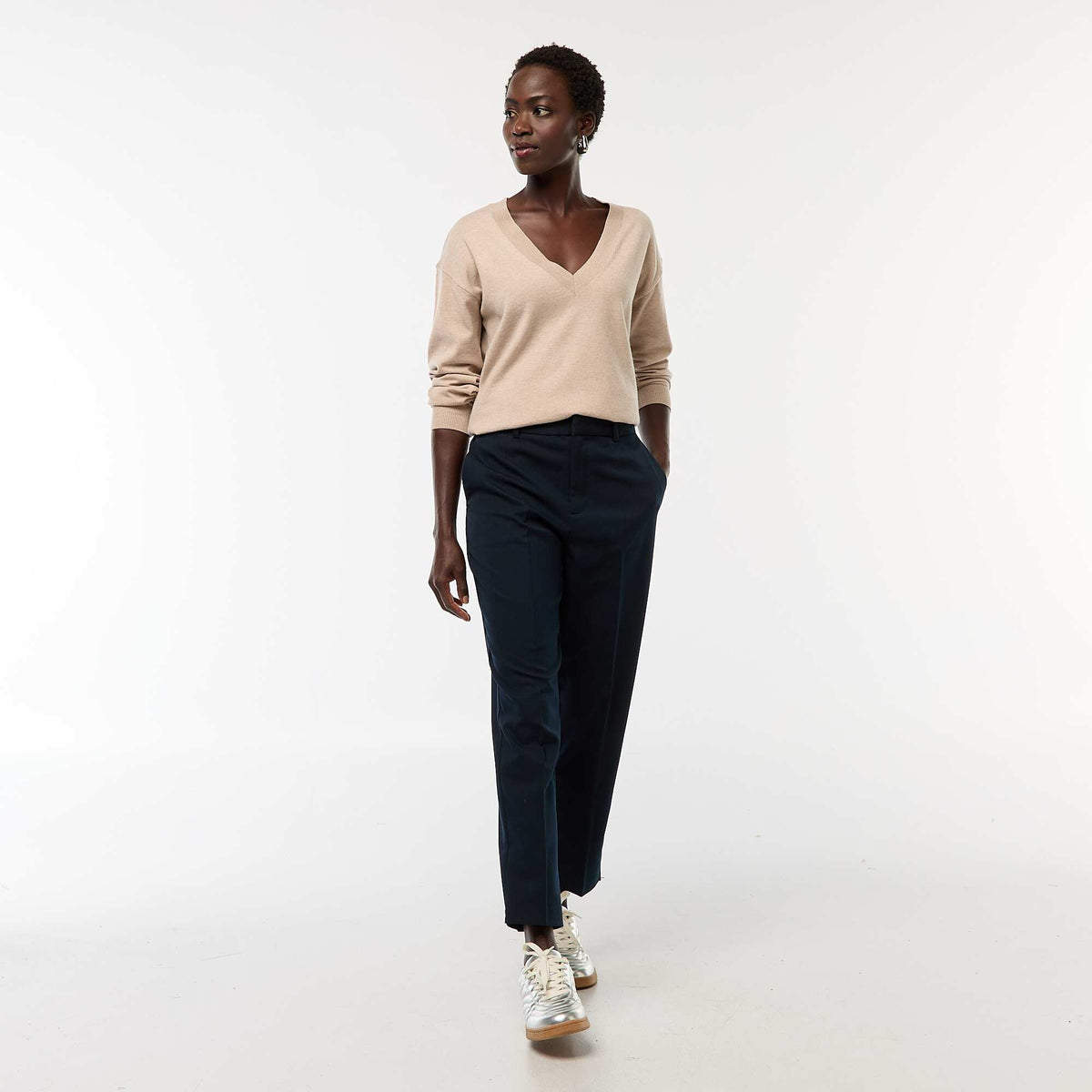 Solid Cigarette Trousers with 2 Pockets BLUE