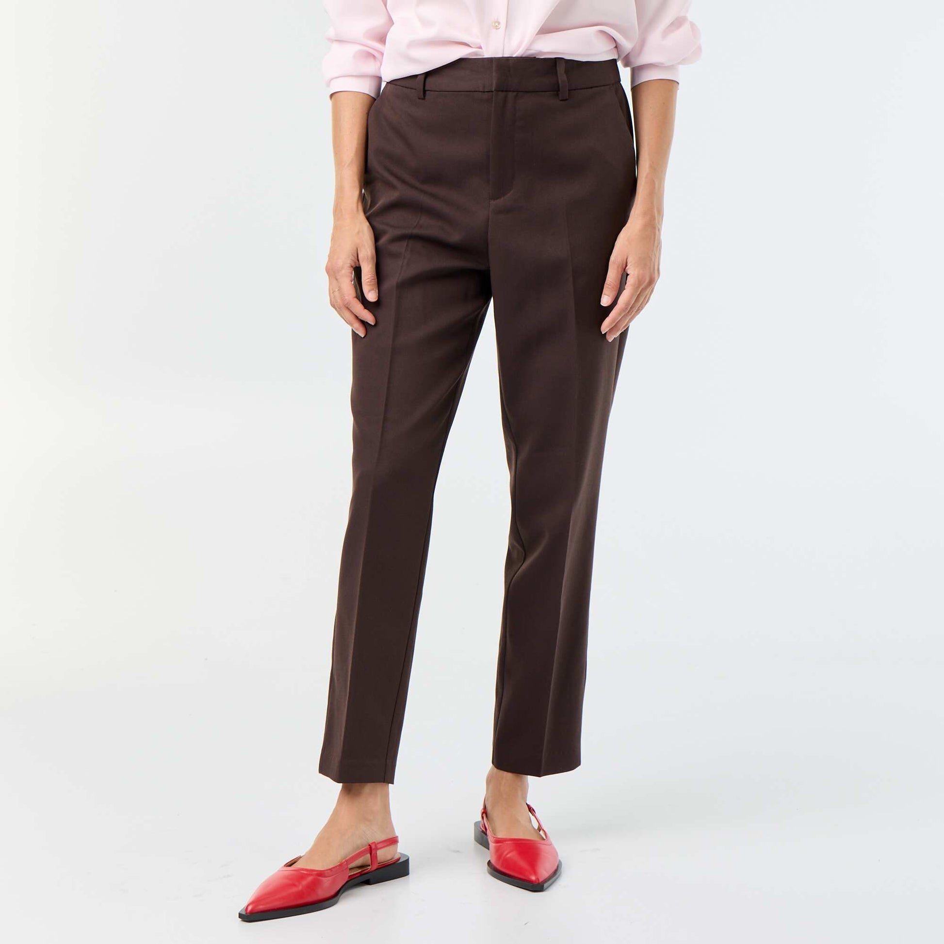 Plain cigarette trousers with 2 pockets BROWN