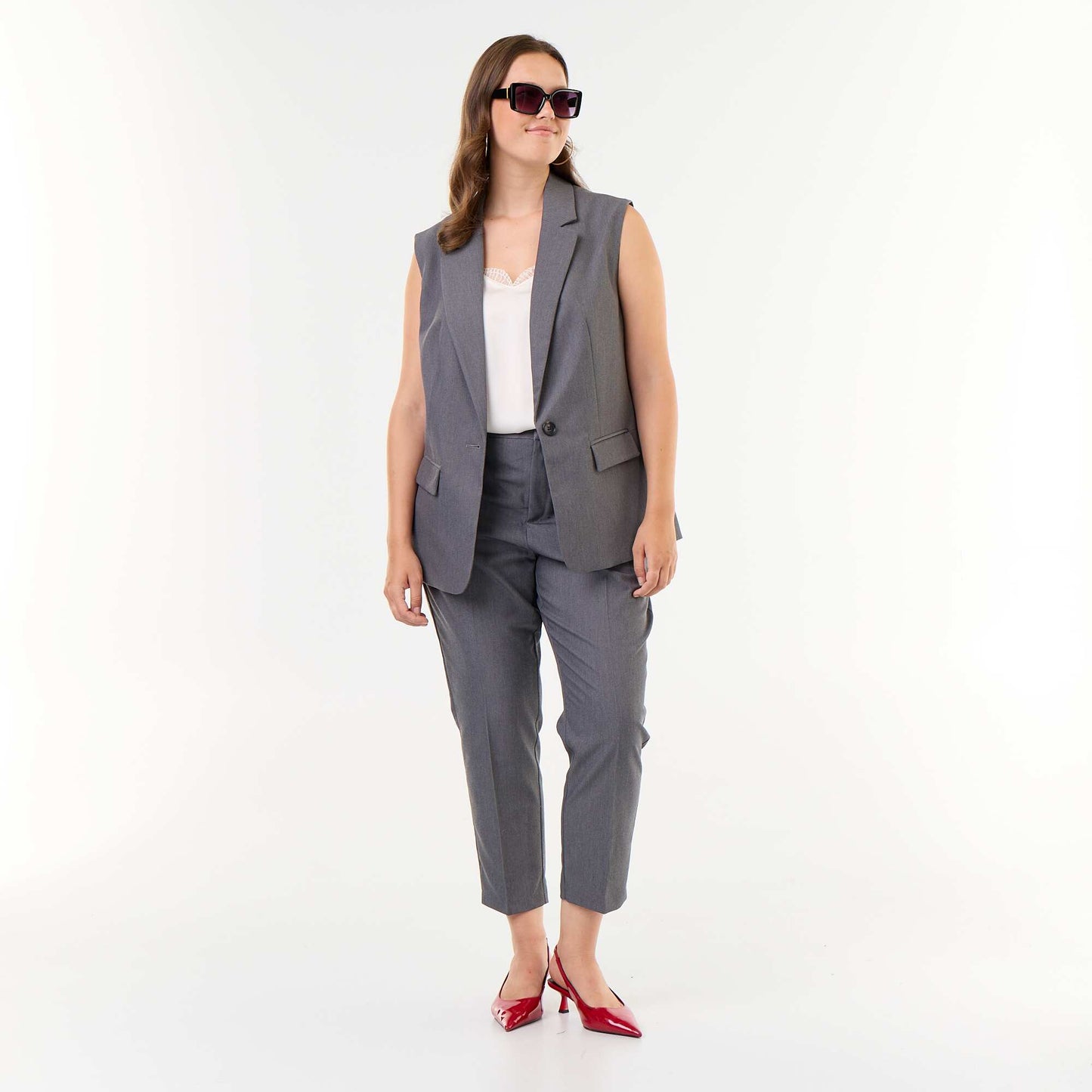 Solid Cigarette Trousers with 2 Pockets GREY