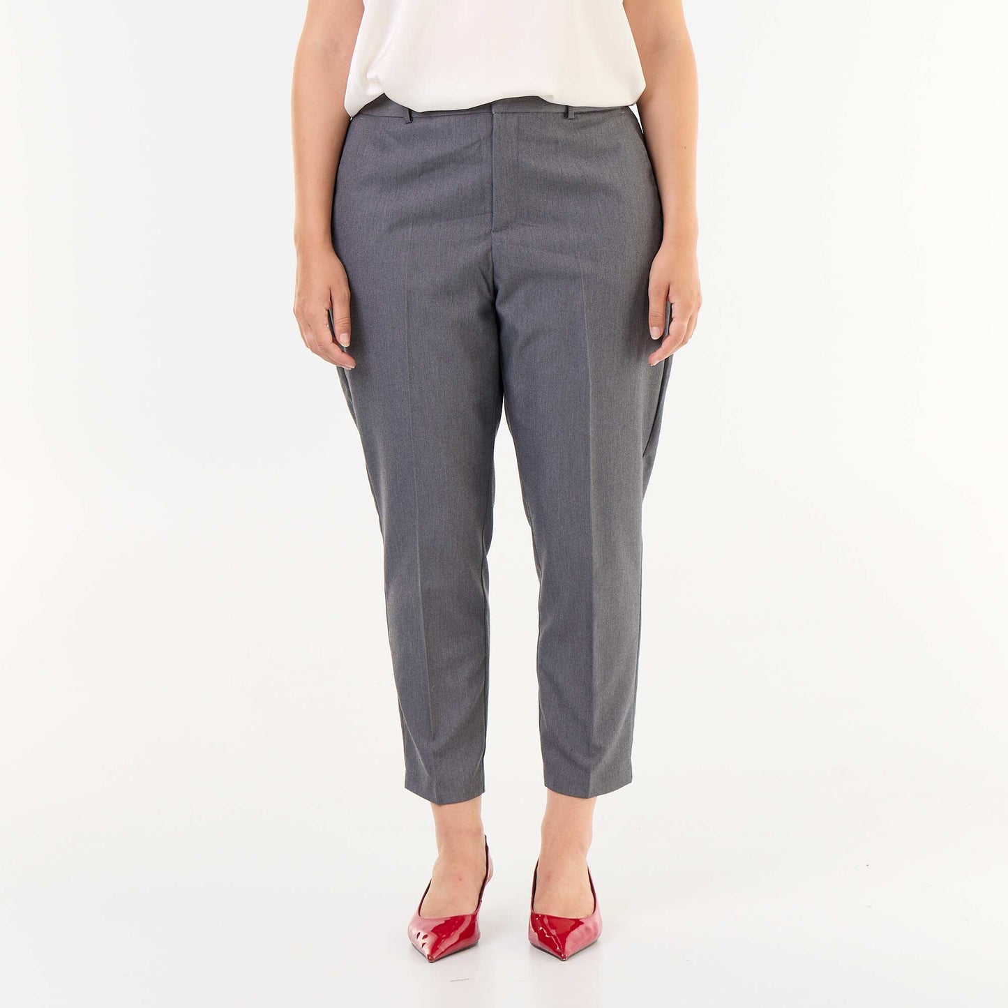 Solid Cigarette Trousers with 2 Pockets GREY