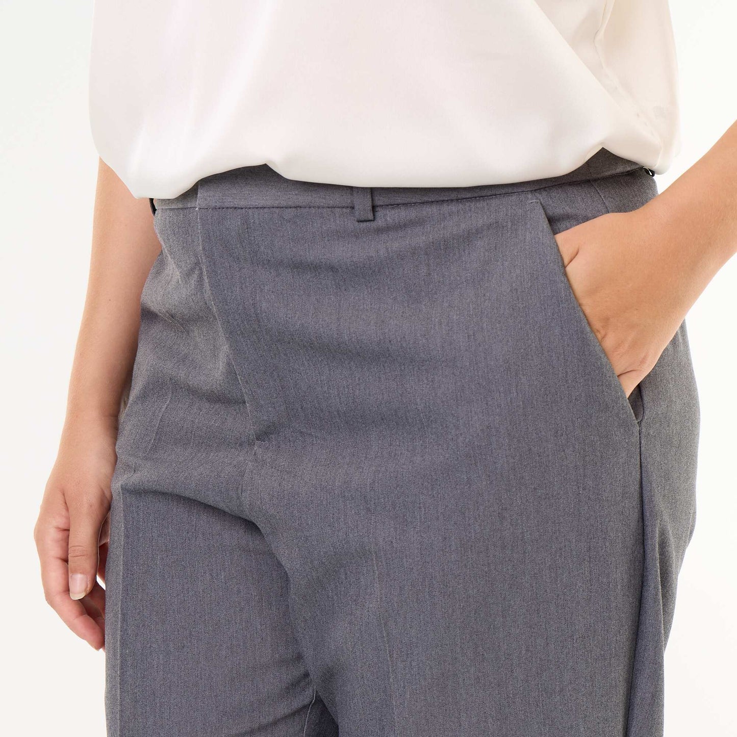 Solid Cigarette Trousers with 2 Pockets GREY