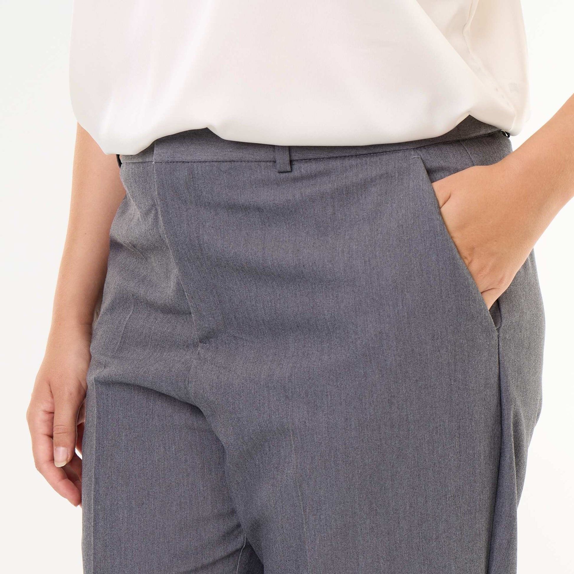 Solid Cigarette Trousers with 2 Pockets GREY