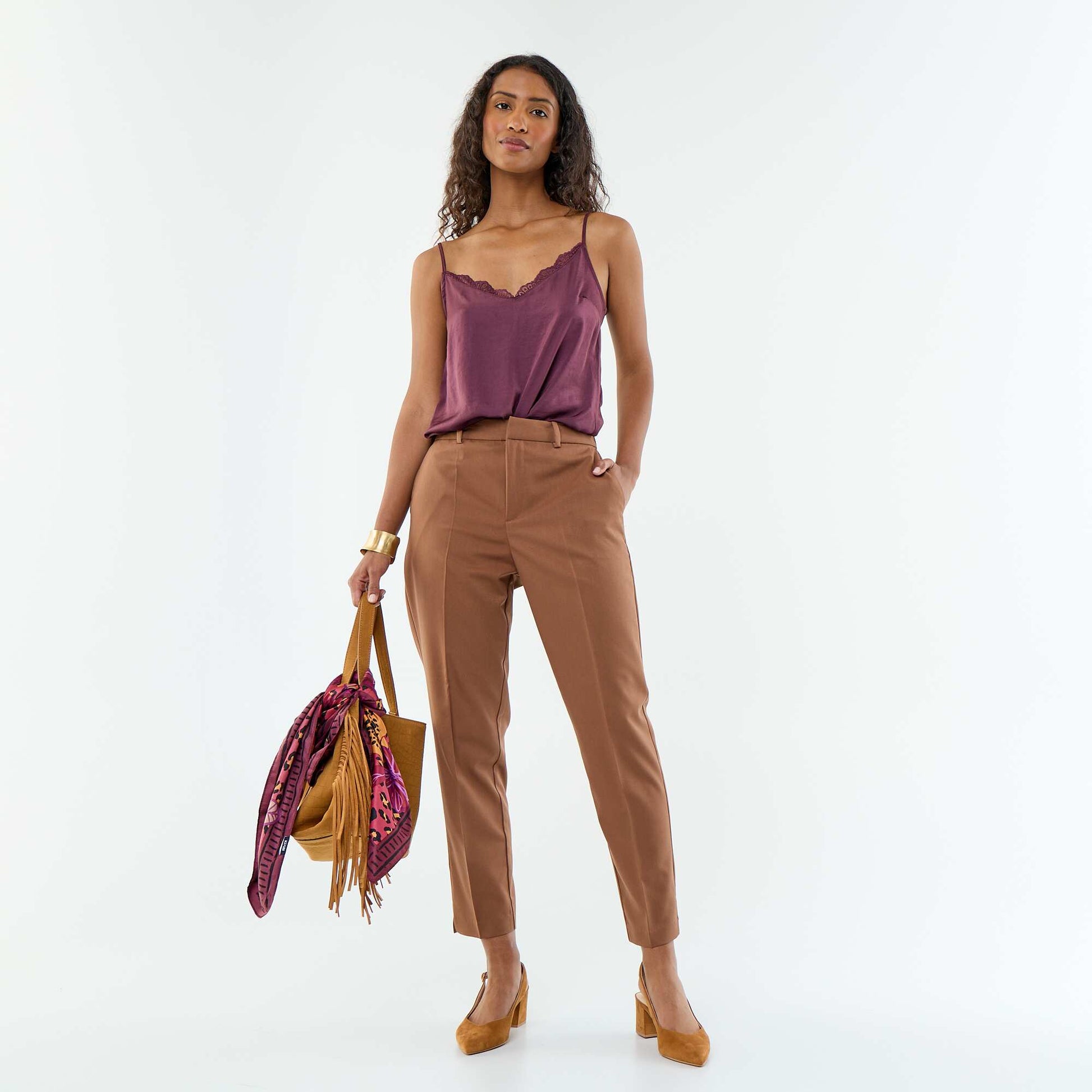 Plain cigarette trousers with 2 pockets BROWN