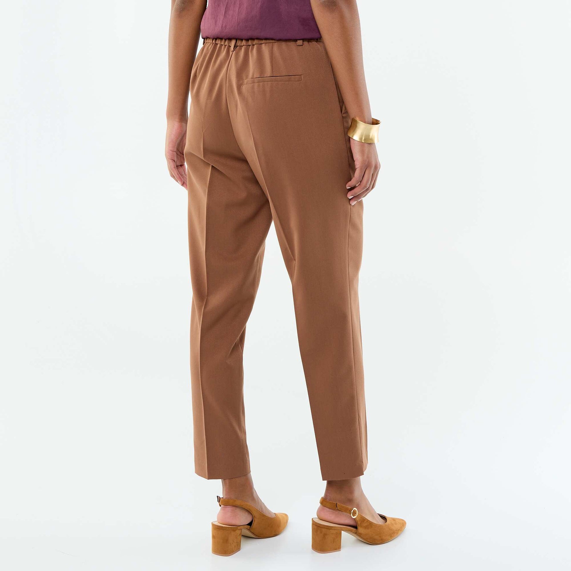 Plain cigarette trousers with 2 pockets BROWN