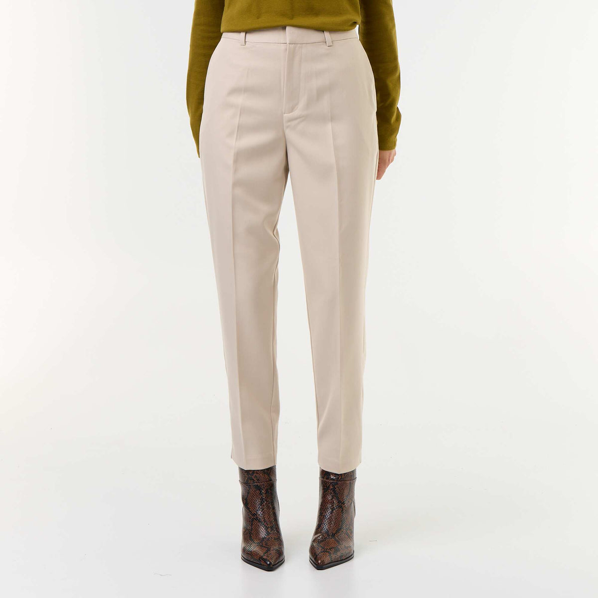 Solid Cigarette Trousers with 2 Pockets BEIGE