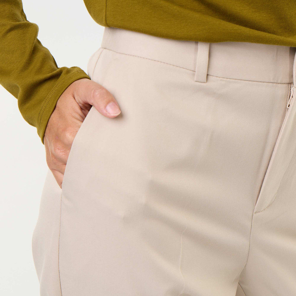 Solid Cigarette Trousers with 2 Pockets BEIGE