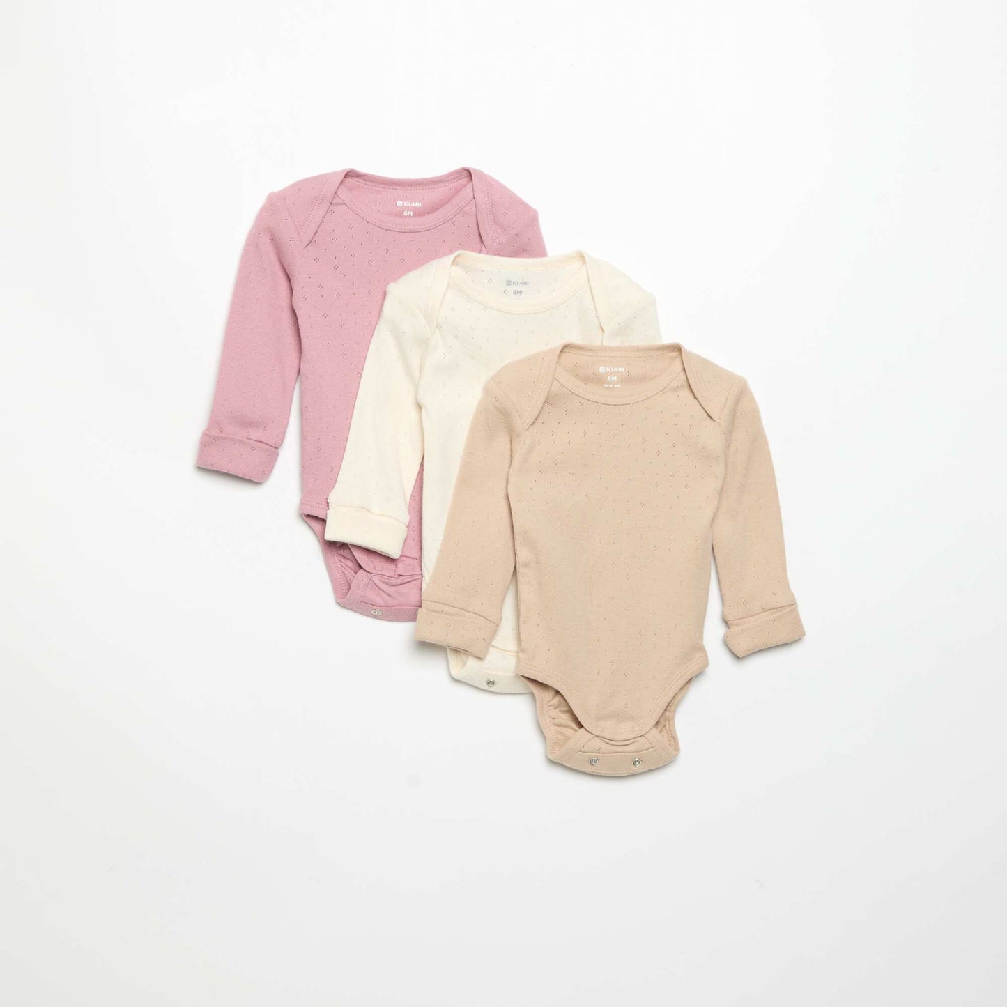3-Pack Adjustable Long-Sleeved Lap Shoulder Bodysuits PINK