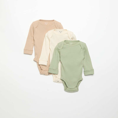 3-Pack Adjustable Long-Sleeved Lap Shoulder Bodysuits GREEN