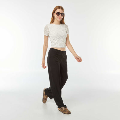 Wide-leg smart trousers with darts BLACK