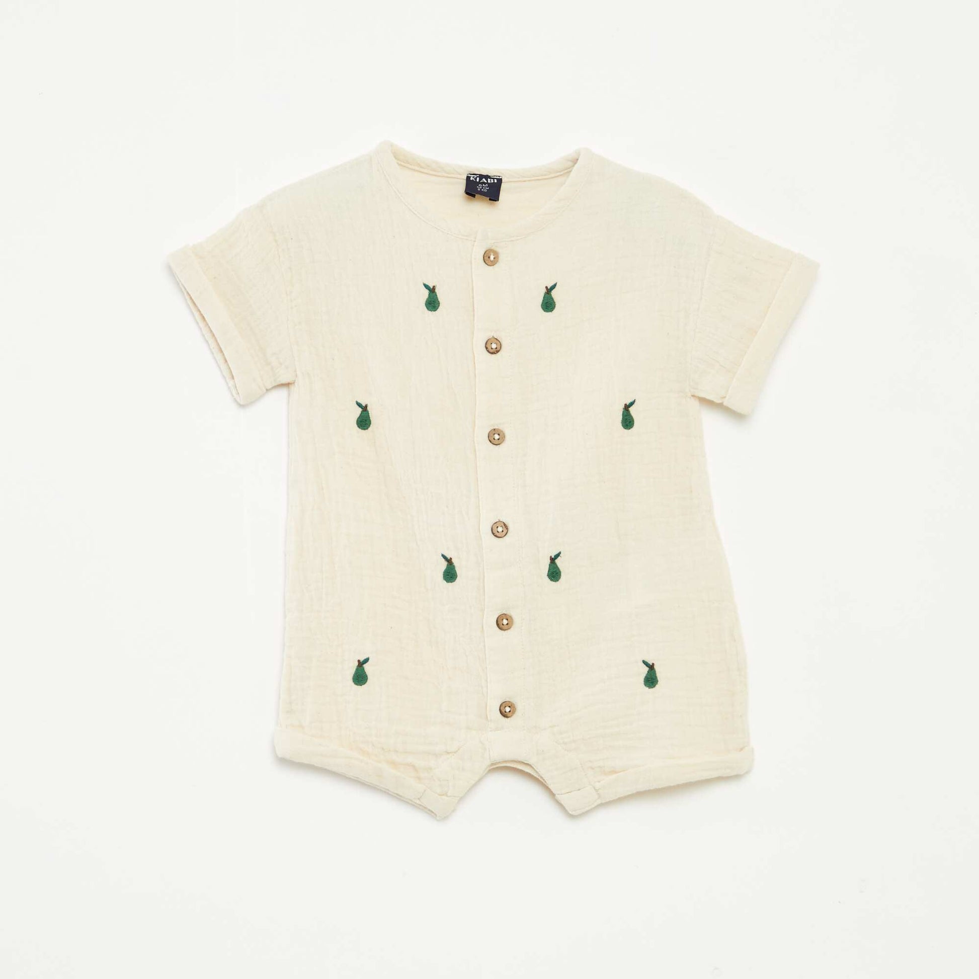 Short cotton gauze romper suit with fancy embroidery WHITE