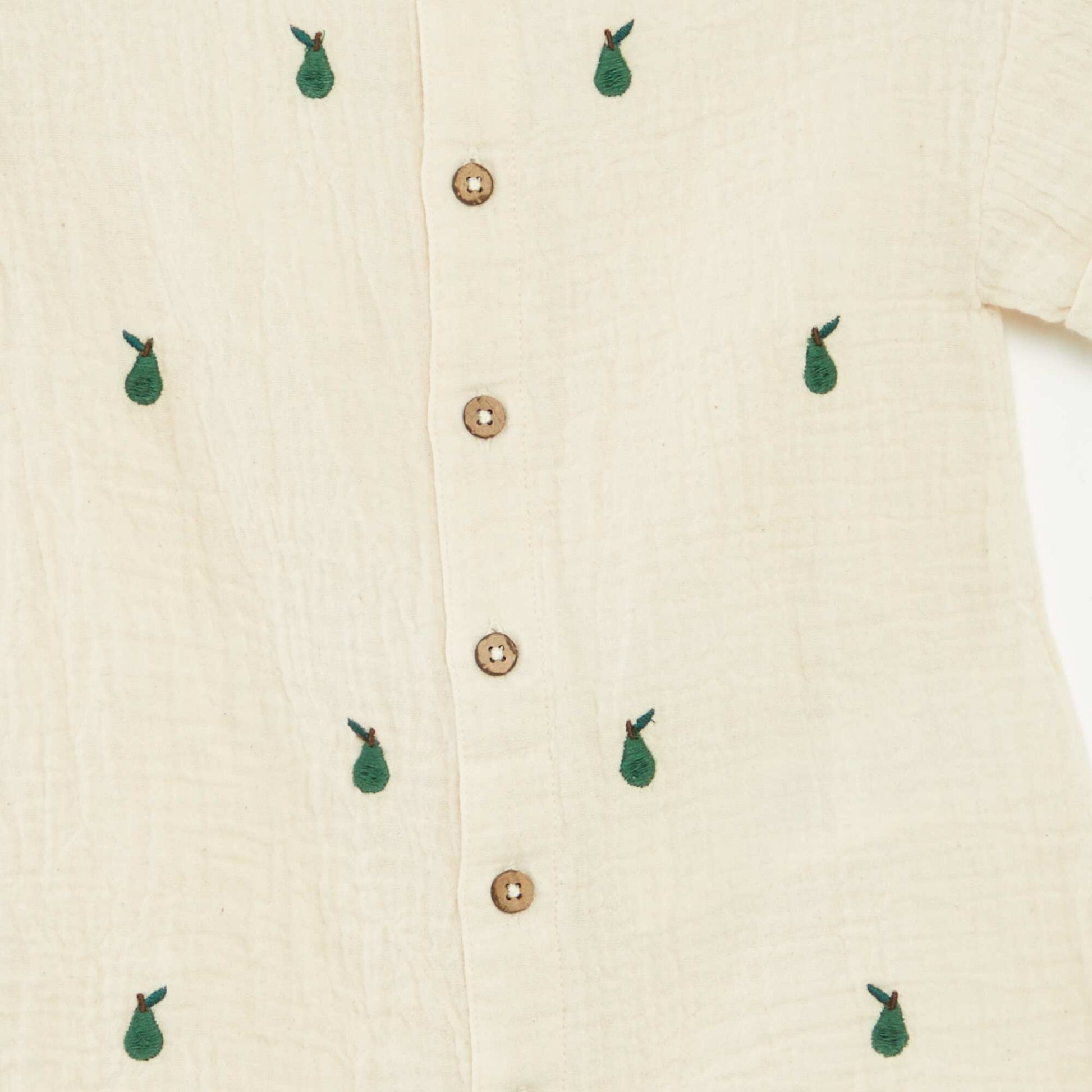 Short cotton gauze romper suit with fancy embroidery WHITE