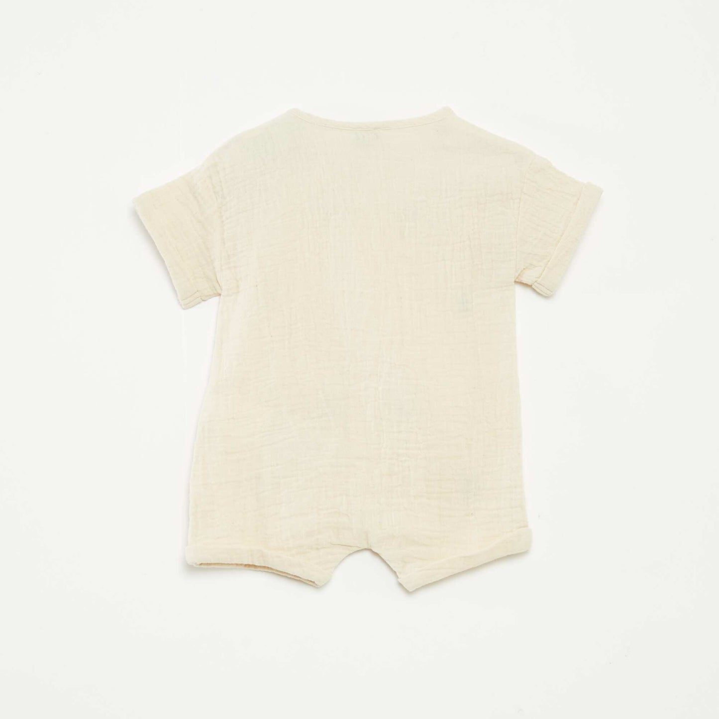 Short cotton gauze romper suit with fancy embroidery WHITE