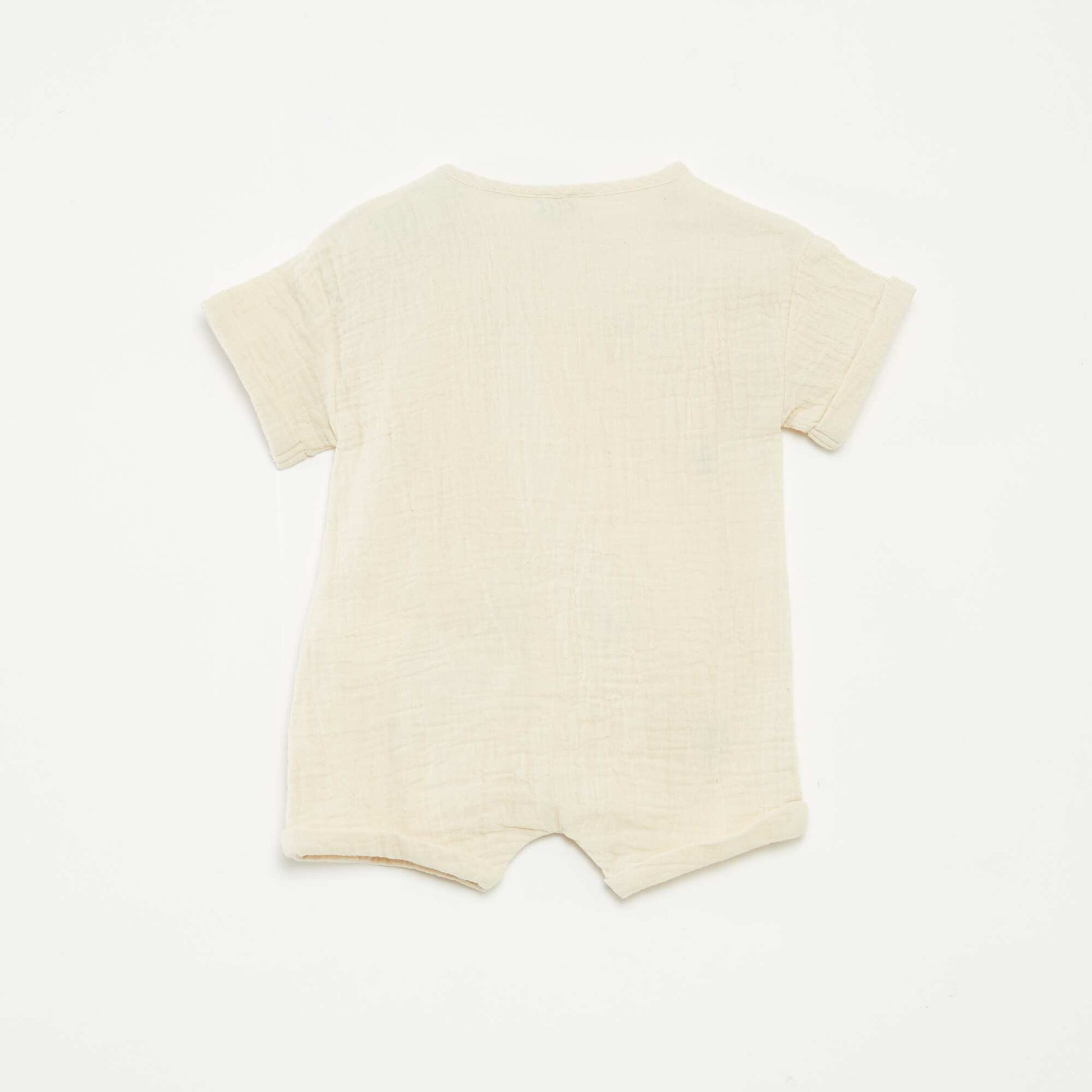 Short cotton gauze romper suit with fancy embroidery WHITE