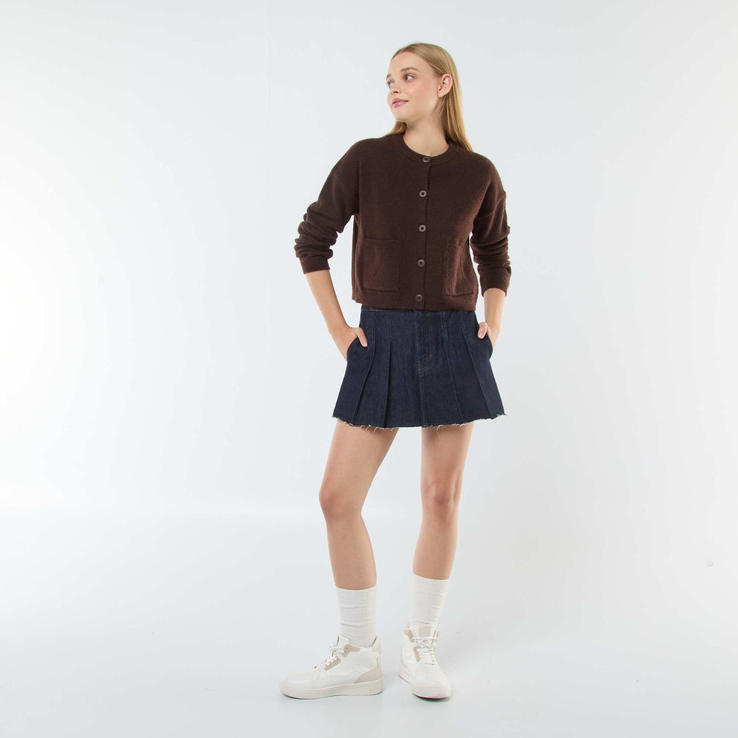 Cropped Knit Cardigan BROWN