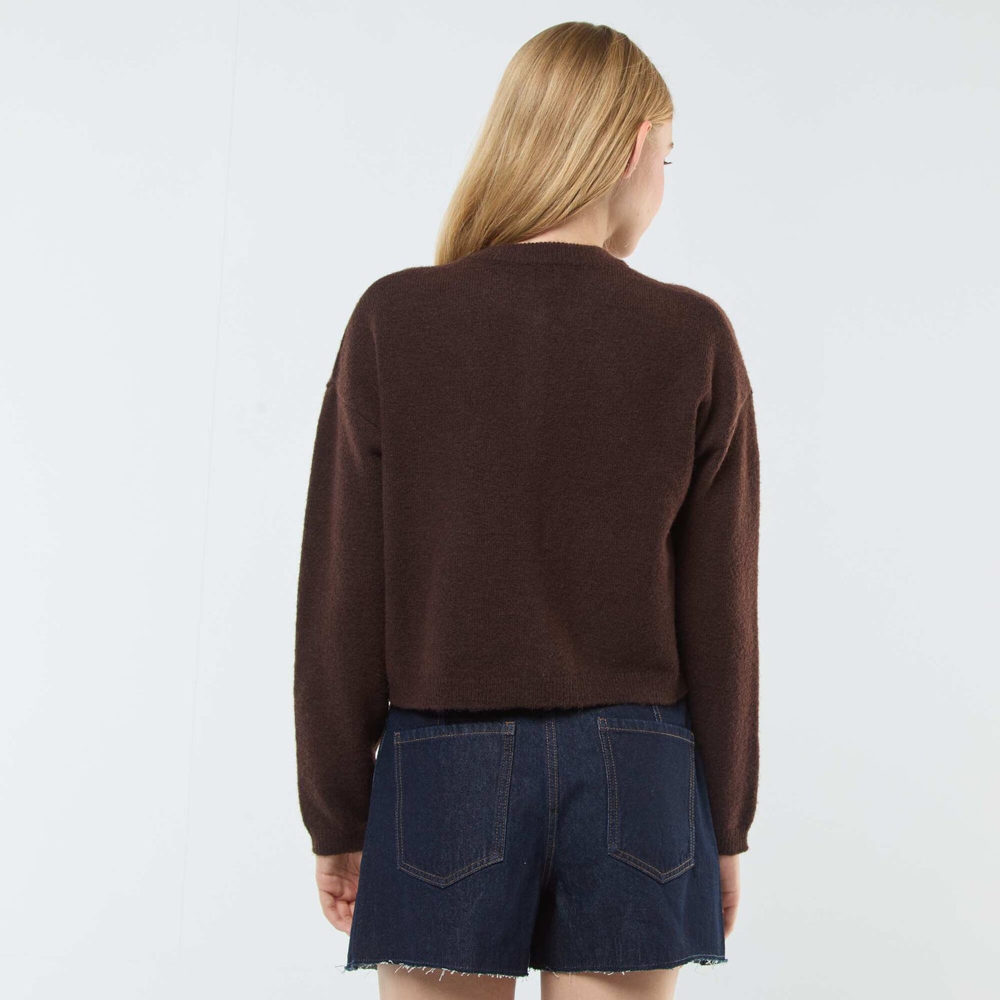 Cropped Knit Cardigan BROWN