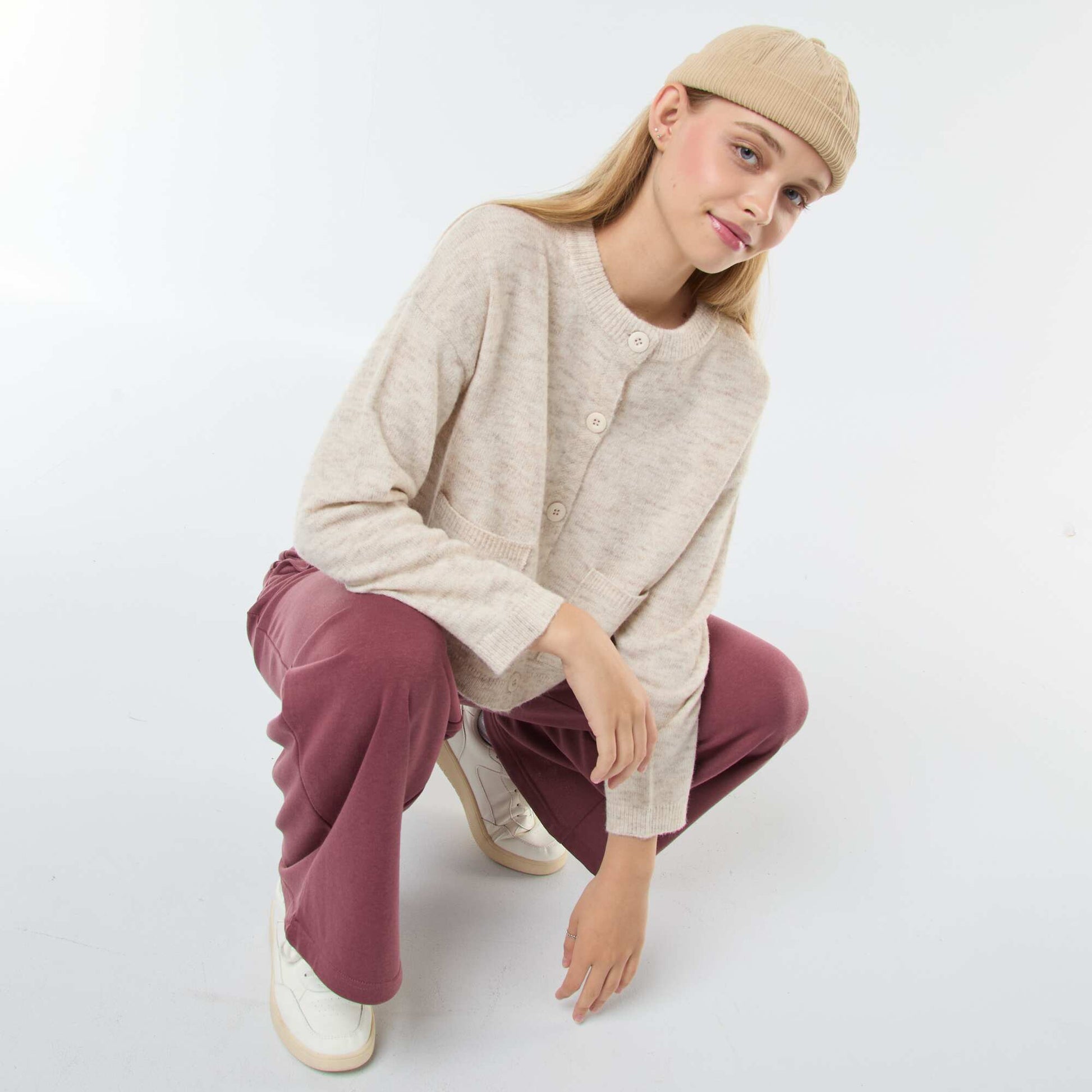 Cropped Knit Cardigan BEIGE