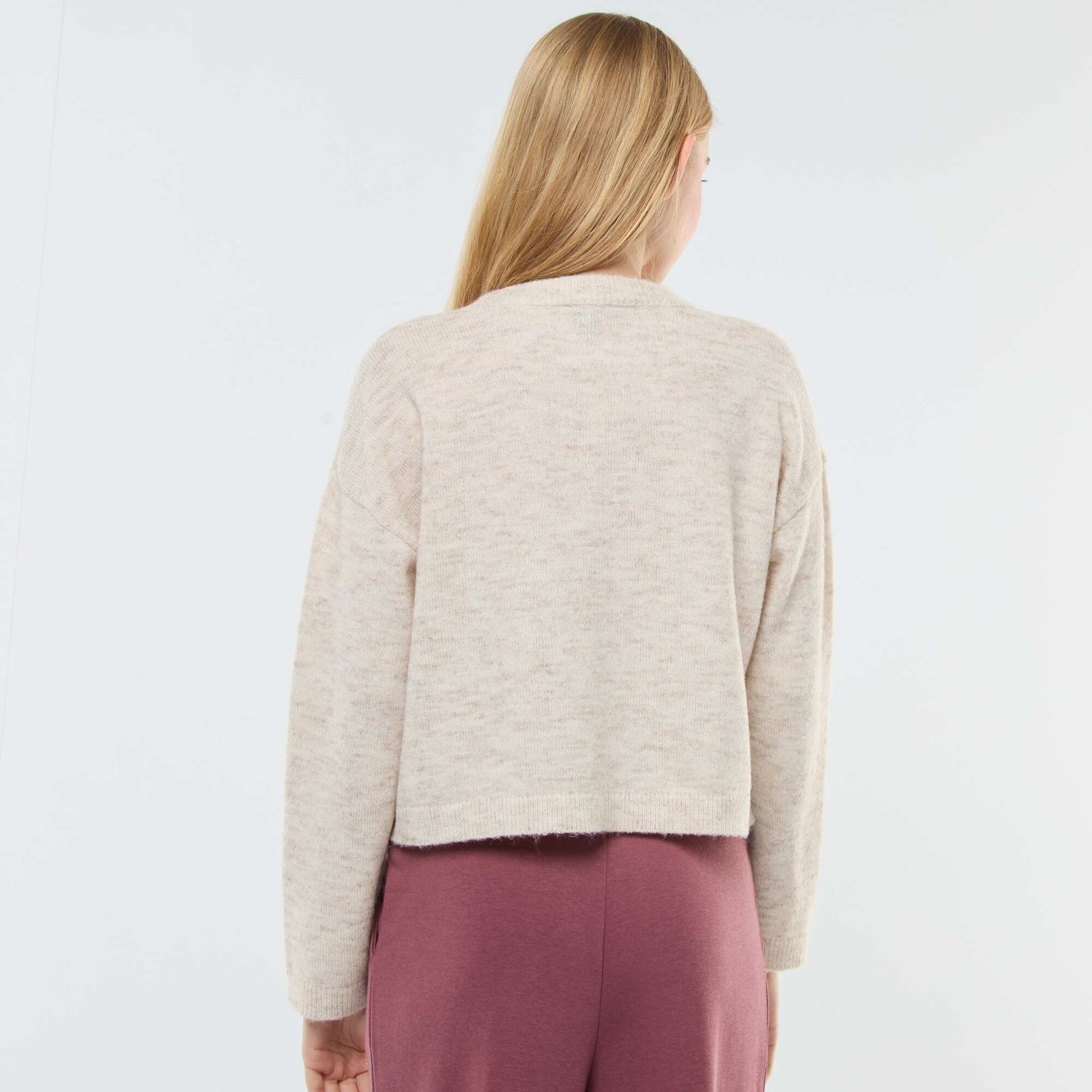 Cropped Knit Cardigan BEIGE