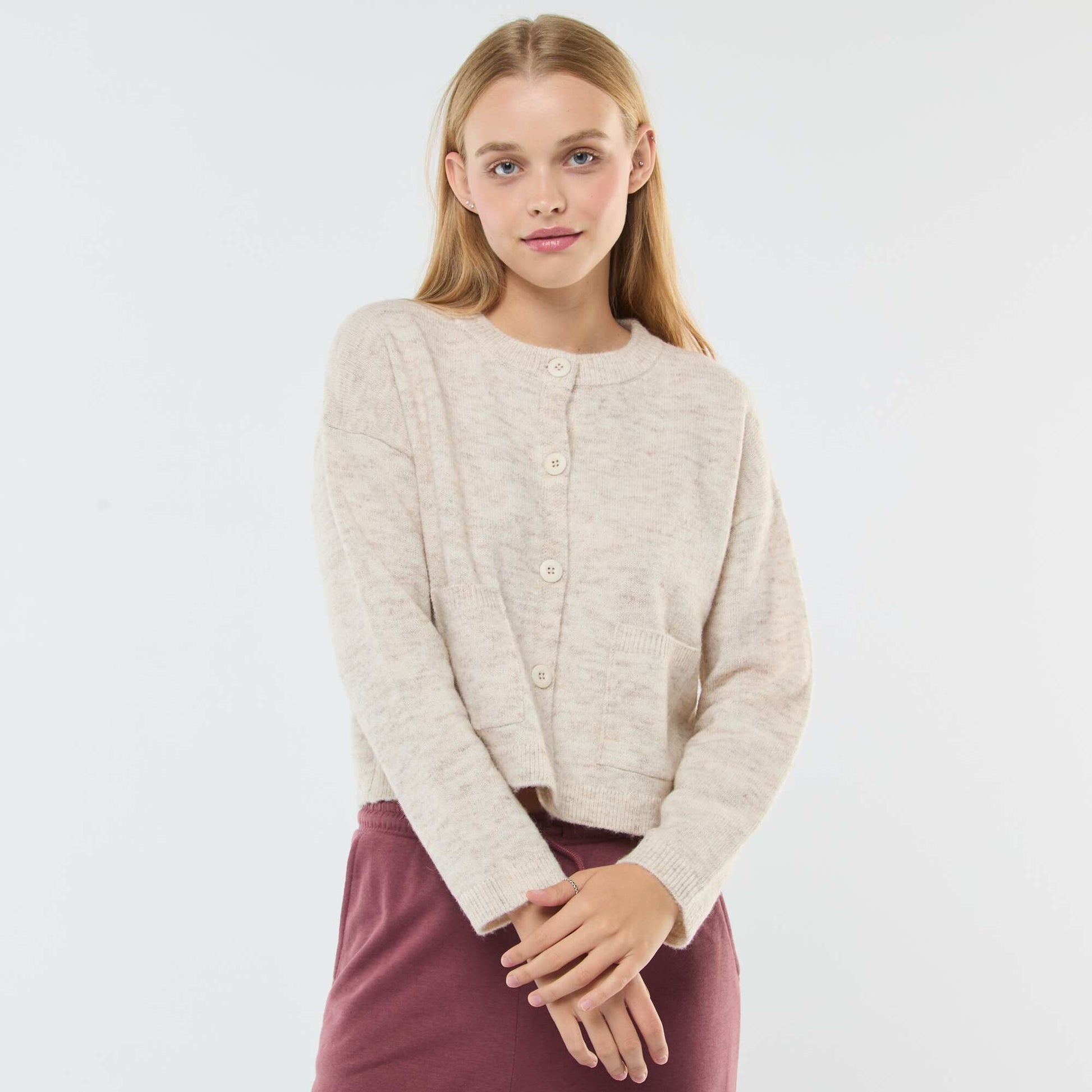 Cropped Knit Cardigan BEIGE