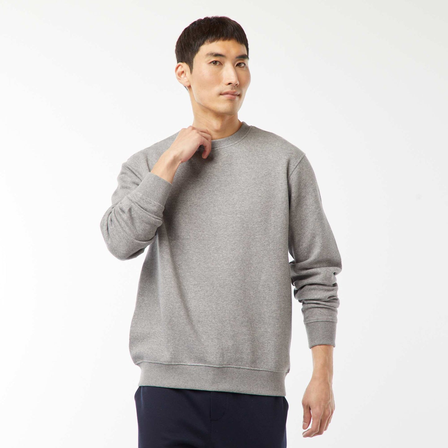 Plain Round-Neck Fleece Sweatshirt GREY