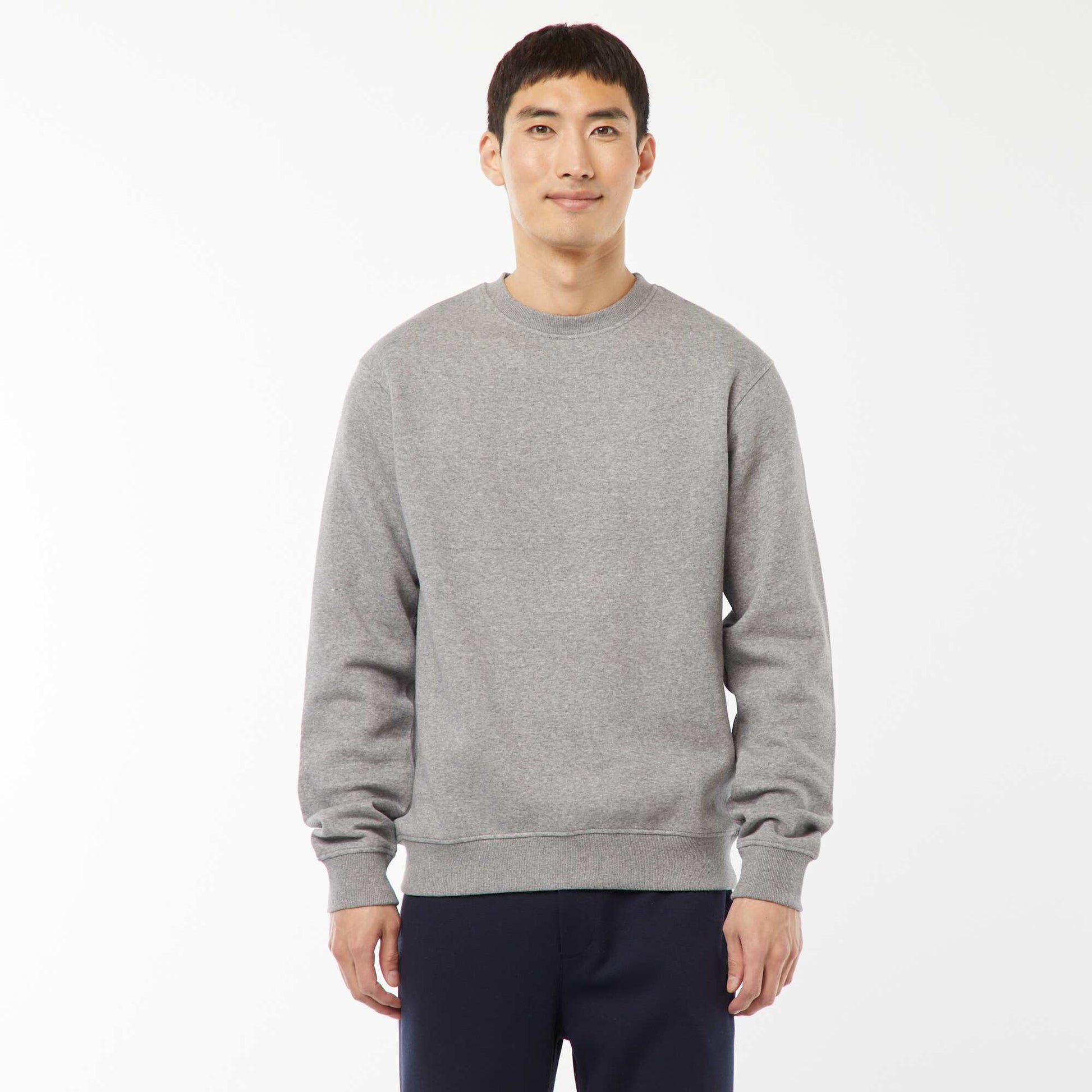 Plain Round-Neck Fleece Sweatshirt GREY