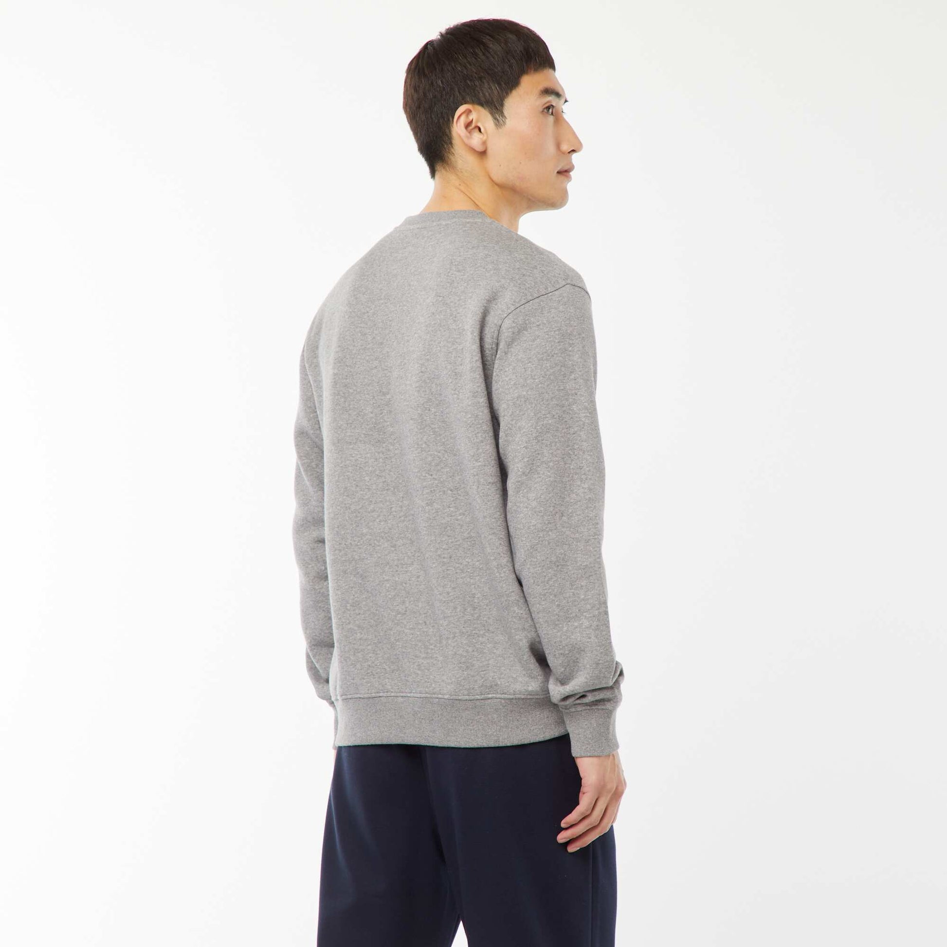 Plain Round-Neck Fleece Sweatshirt GREY