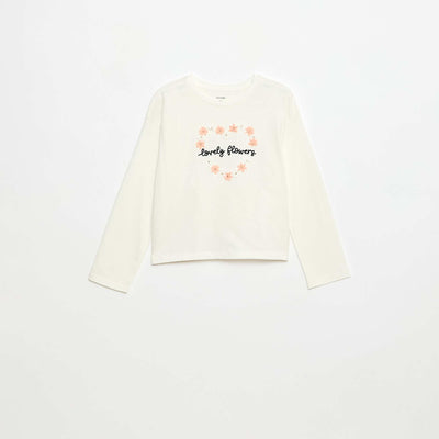 Long-sleeved sequined T-shirt BEIGE