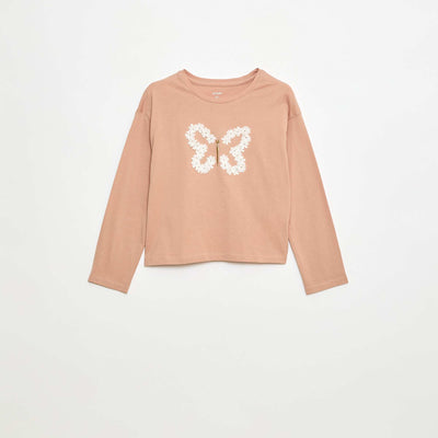 Long-sleeved sequined T-shirt PINK