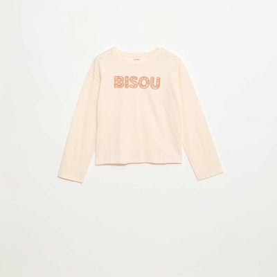 Long-sleeved sequined T-shirt PINK