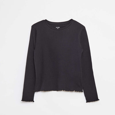 Ribbed knit T-shirt BLACK