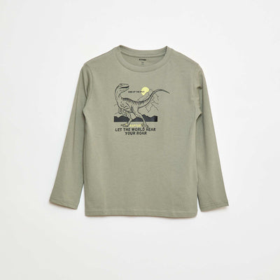 Printed long-sleeved T-shirt GREEN