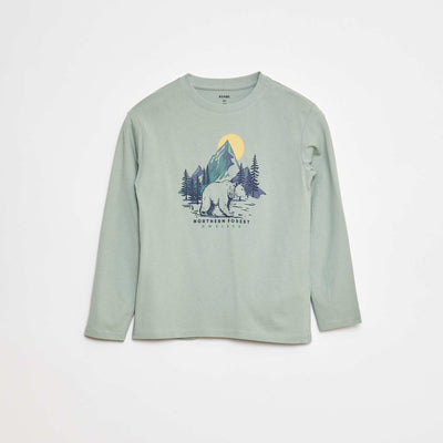 Printed long-sleeved T-shirt GREEN