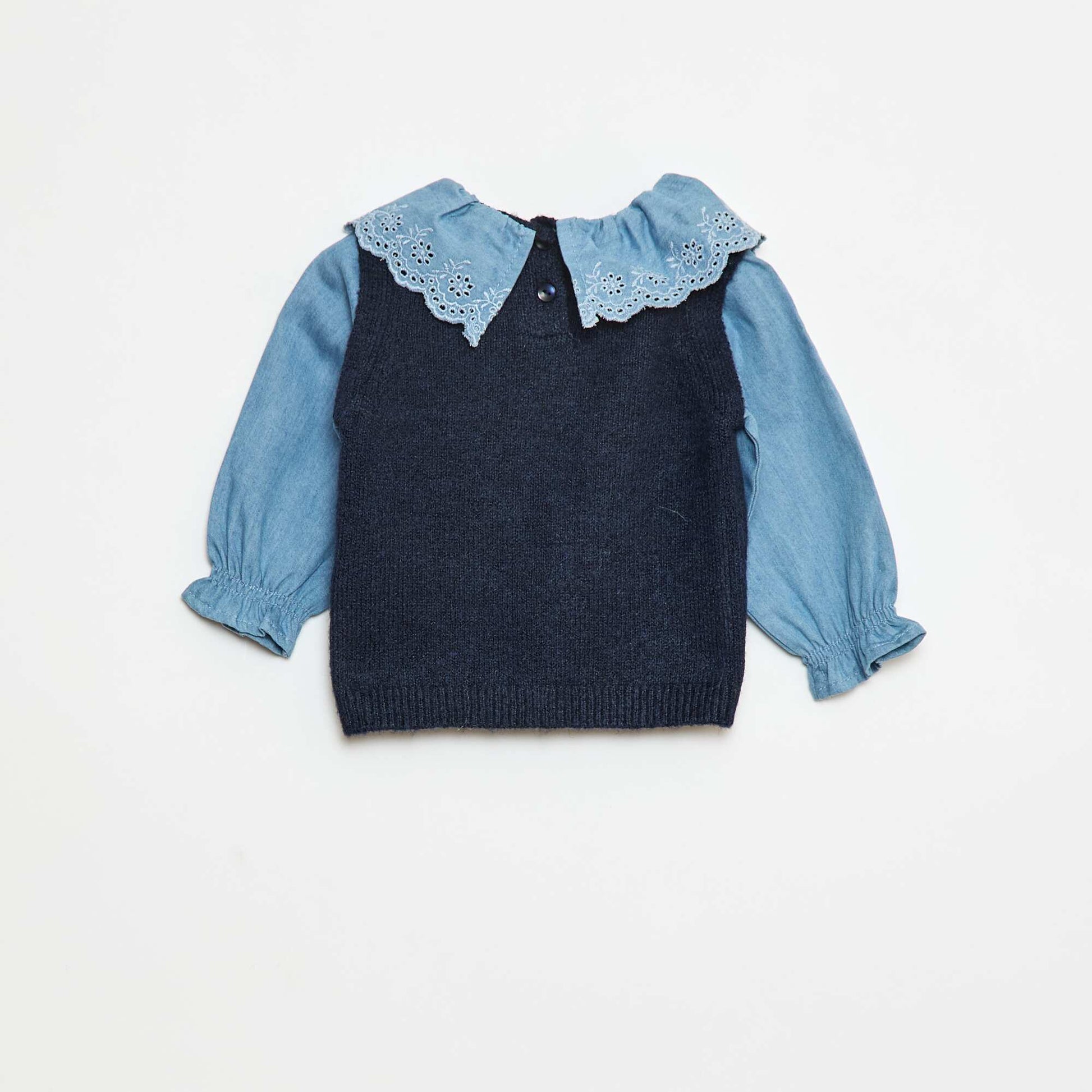 Sweater with Cotton Sleeves BLUE