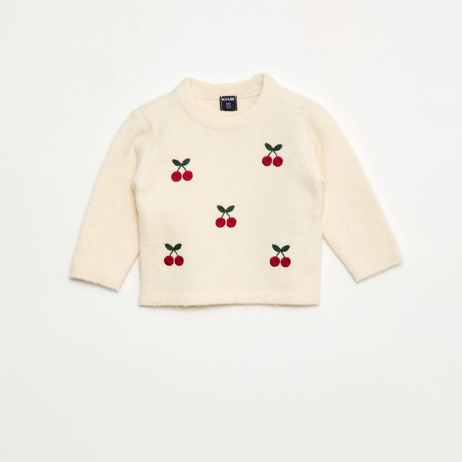 Round Neck Sweater with Embroidery WHITE
