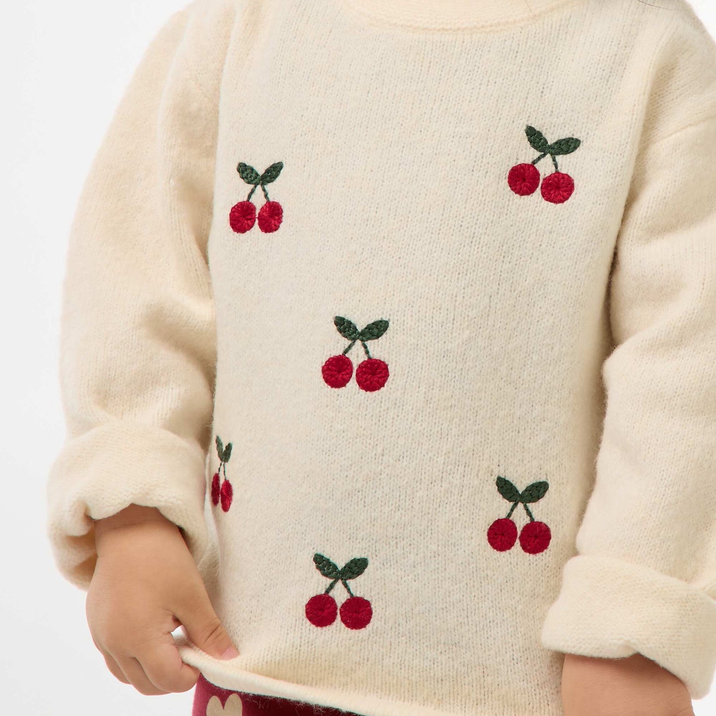 Round Neck Sweater with Embroidery WHITE