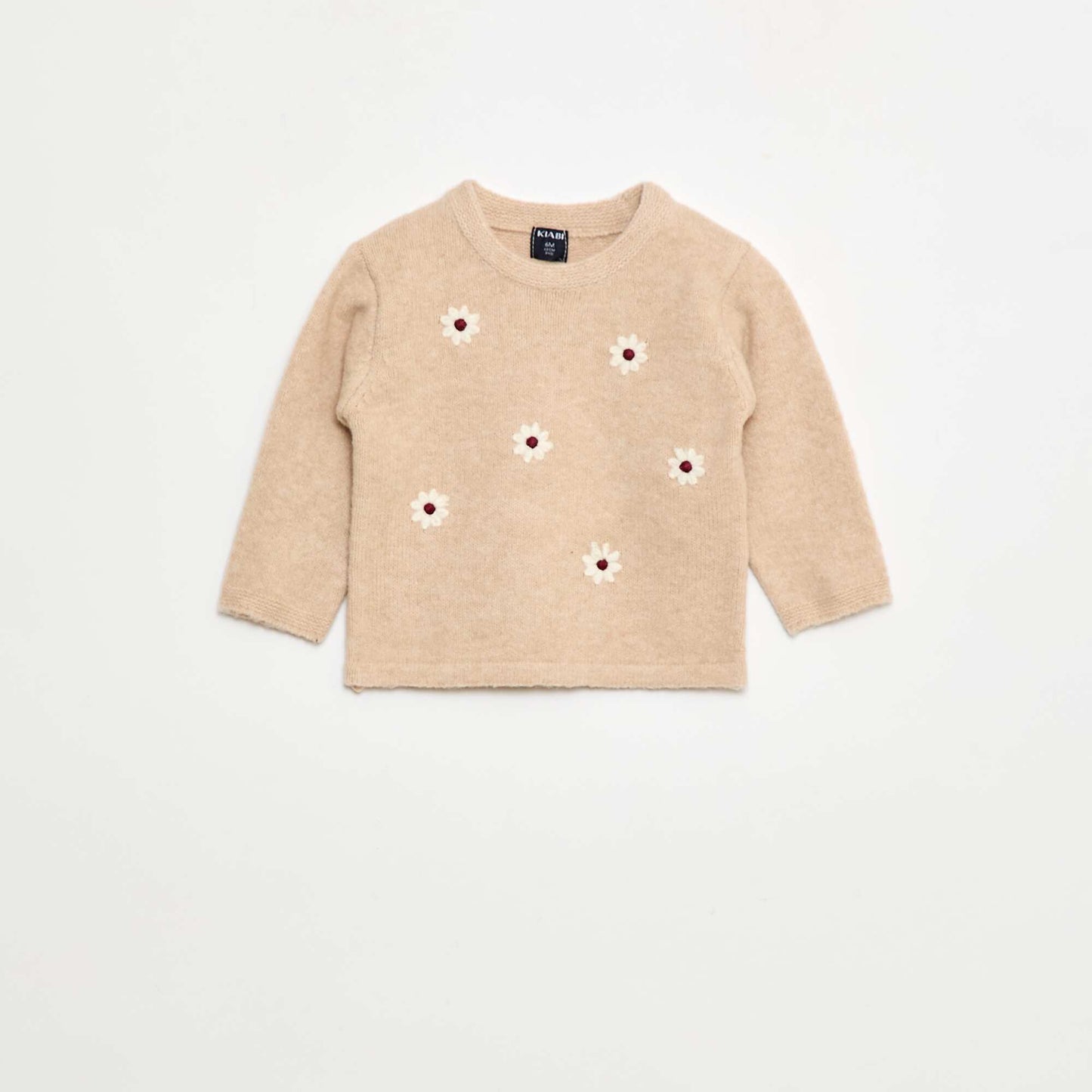 Round Neck Sweater with Embroidery BEIGE