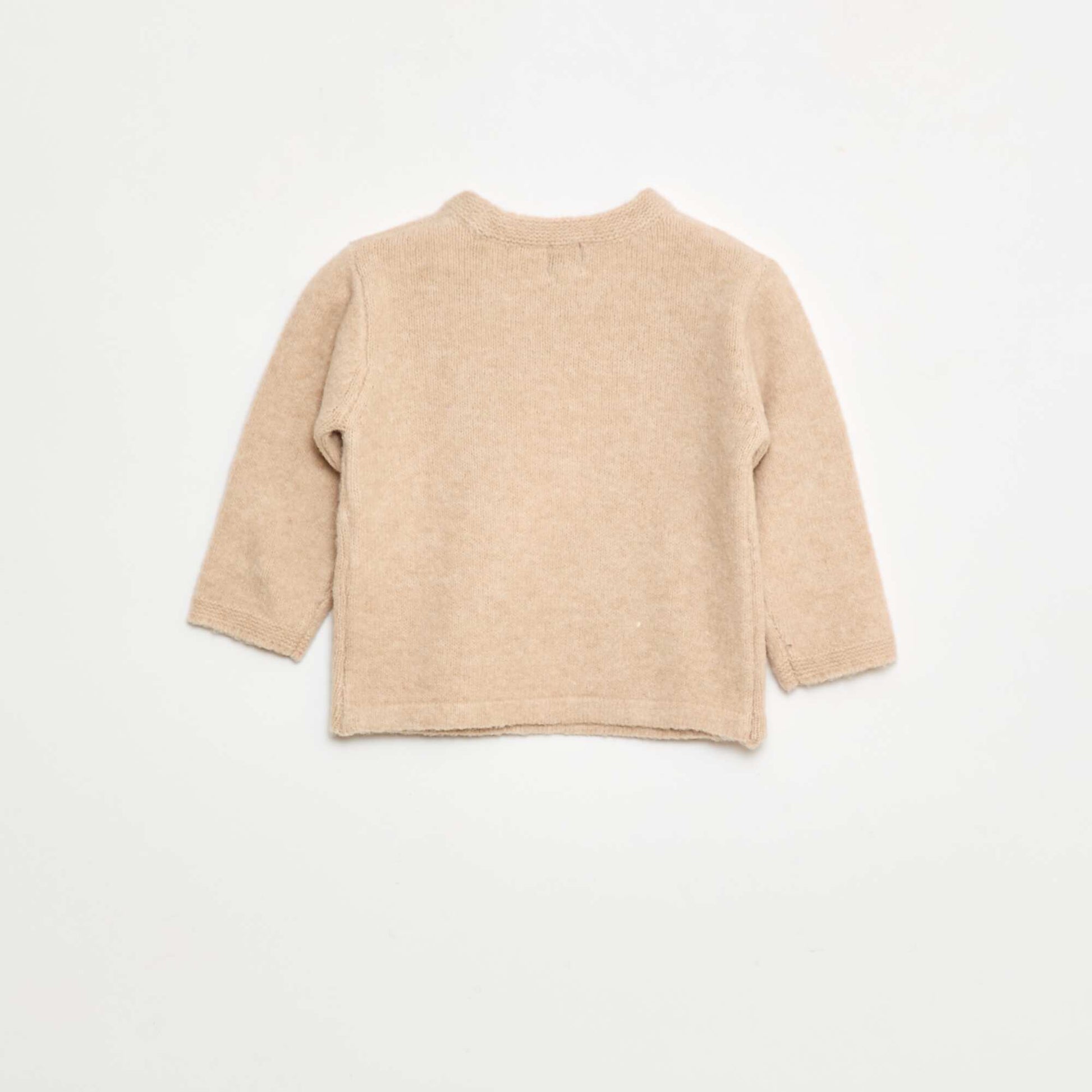 Round Neck Sweater with Embroidery BEIGE