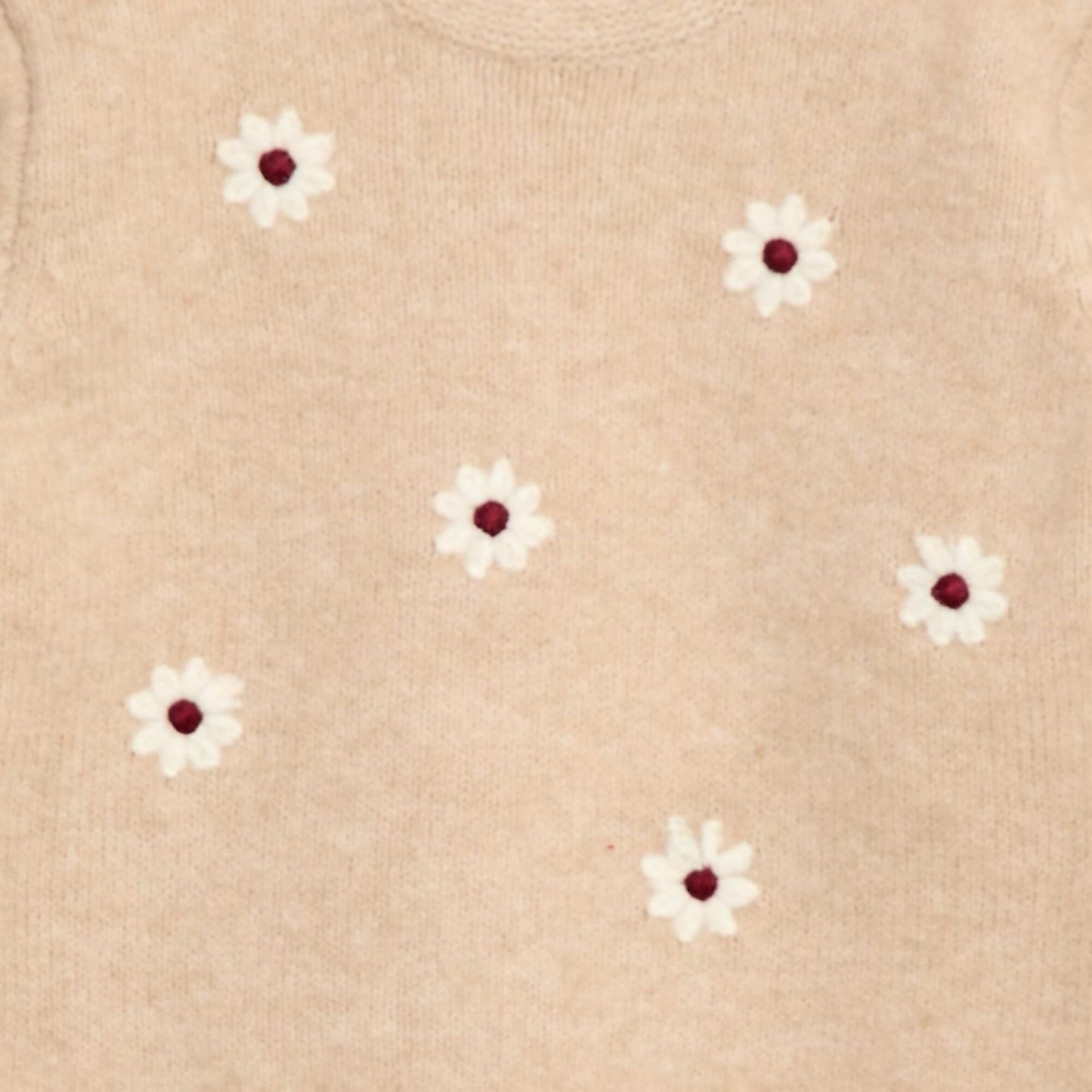 Round Neck Sweater with Embroidery BEIGE