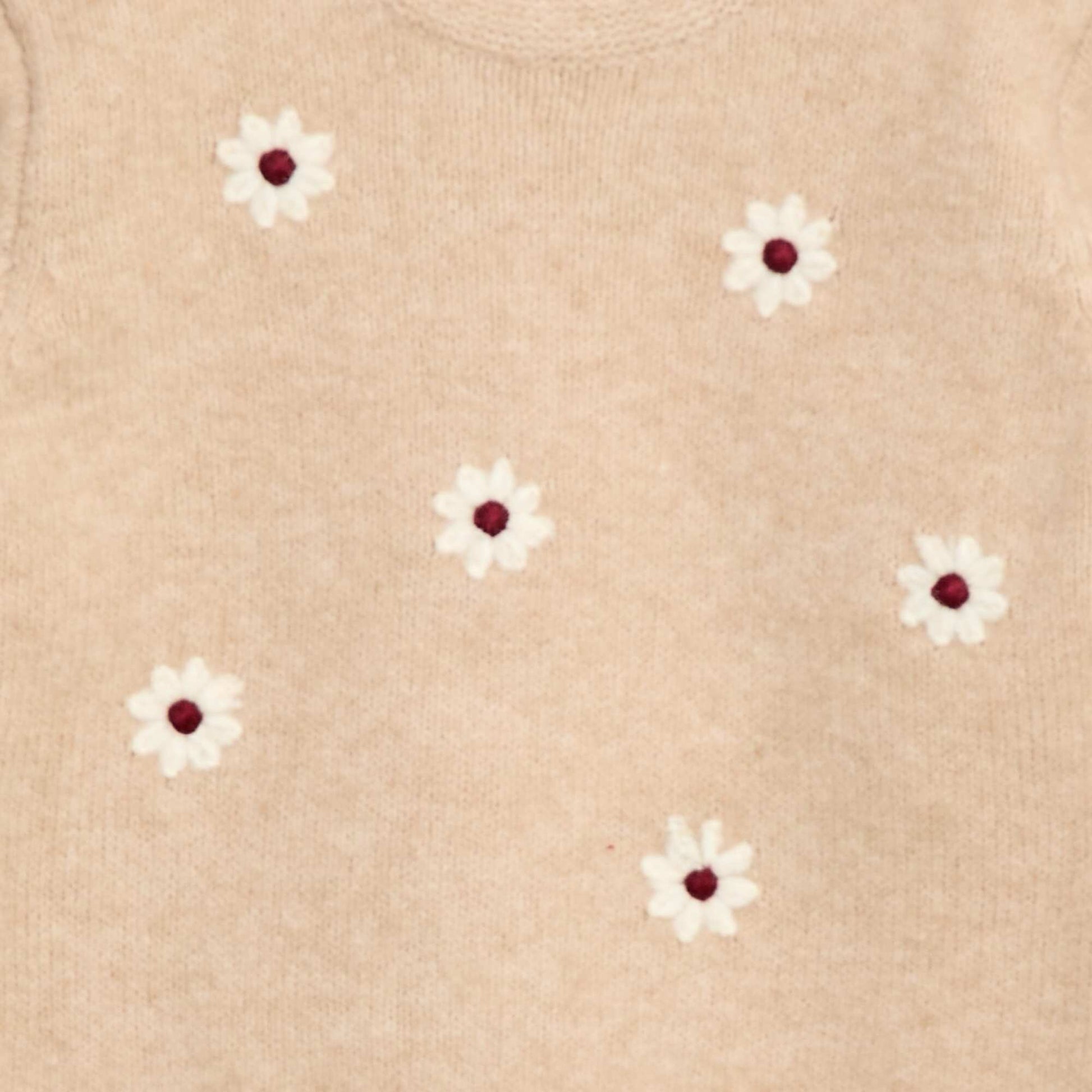Round Neck Sweater with Embroidery BEIGE