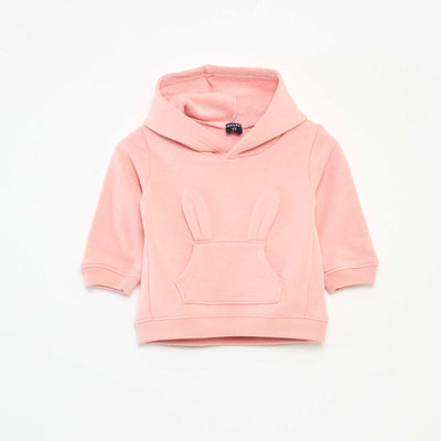 Fleece Hoodie with Animated Bunny Design PINK