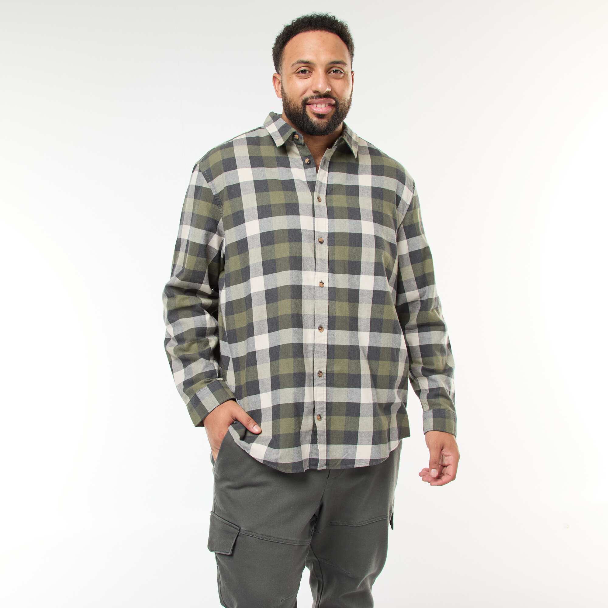 Long-Sleeved Checkered Shirt KHAKI – Kiabi