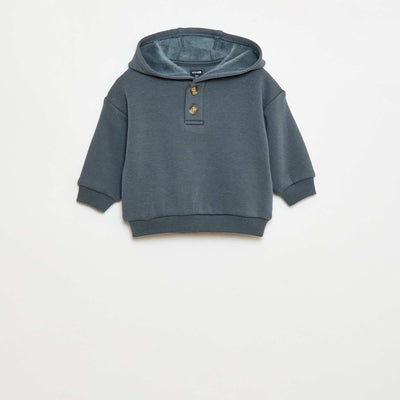 Hooded Sweatshirt with Buttons and Warm Lining BLUE