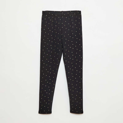 Warm Velour-Lined Printed Leggings BLACK