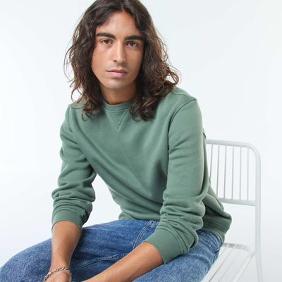 Solid Crew Neck Sweatshirt in Brushed Fleece GREEN