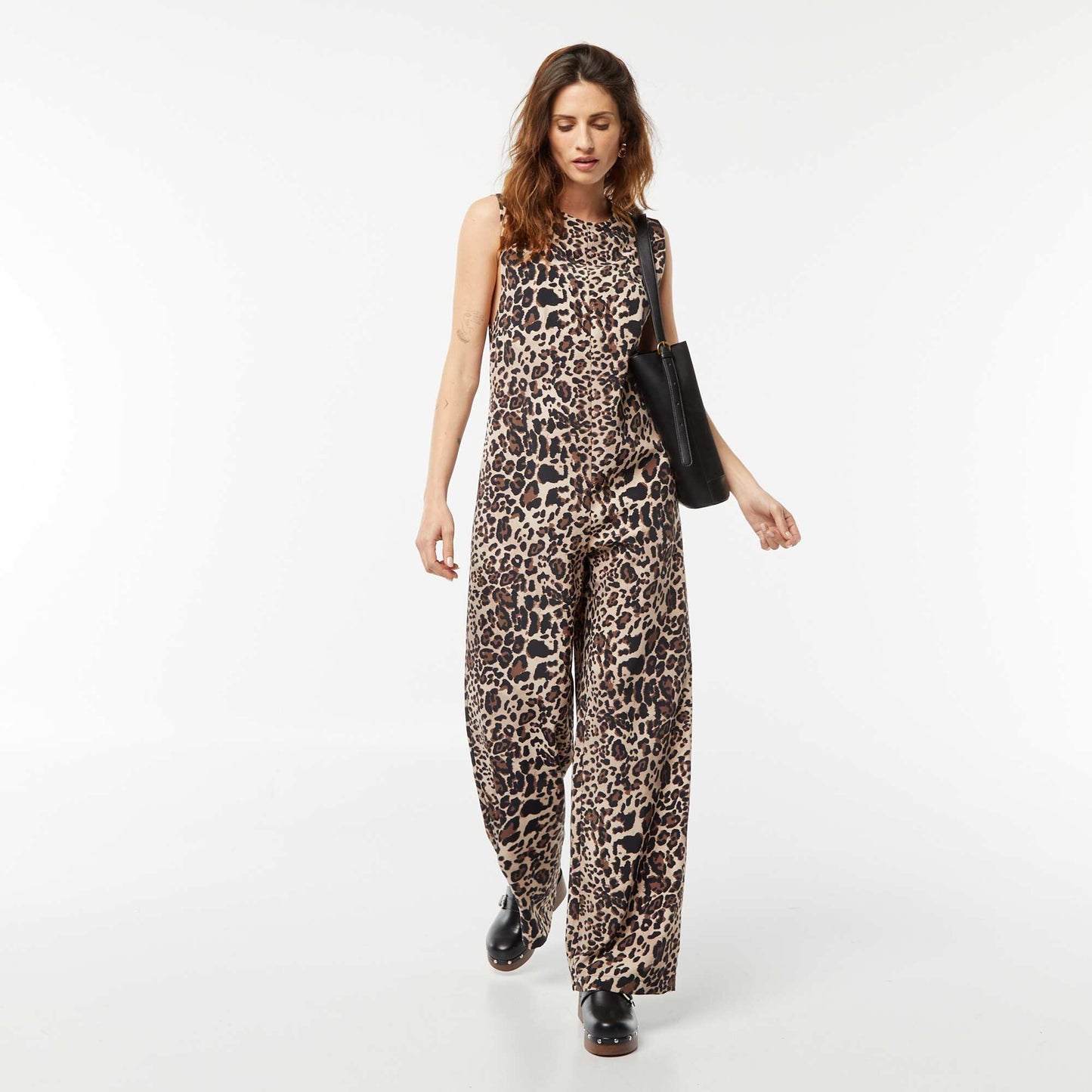 Sleeveless patterned jumpsuit BROWN