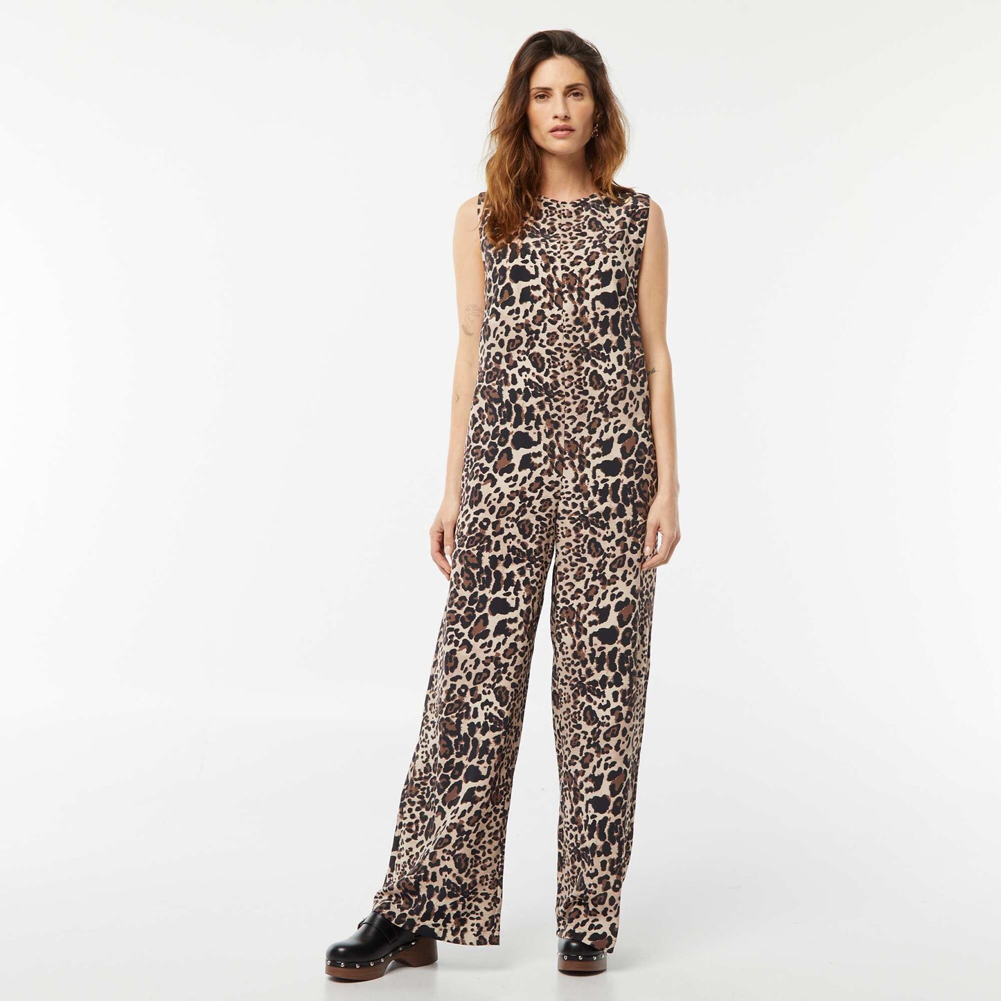 Sleeveless patterned jumpsuit BROWN