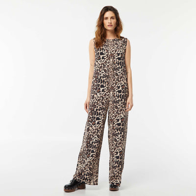 Sleeveless patterned jumpsuit BROWN